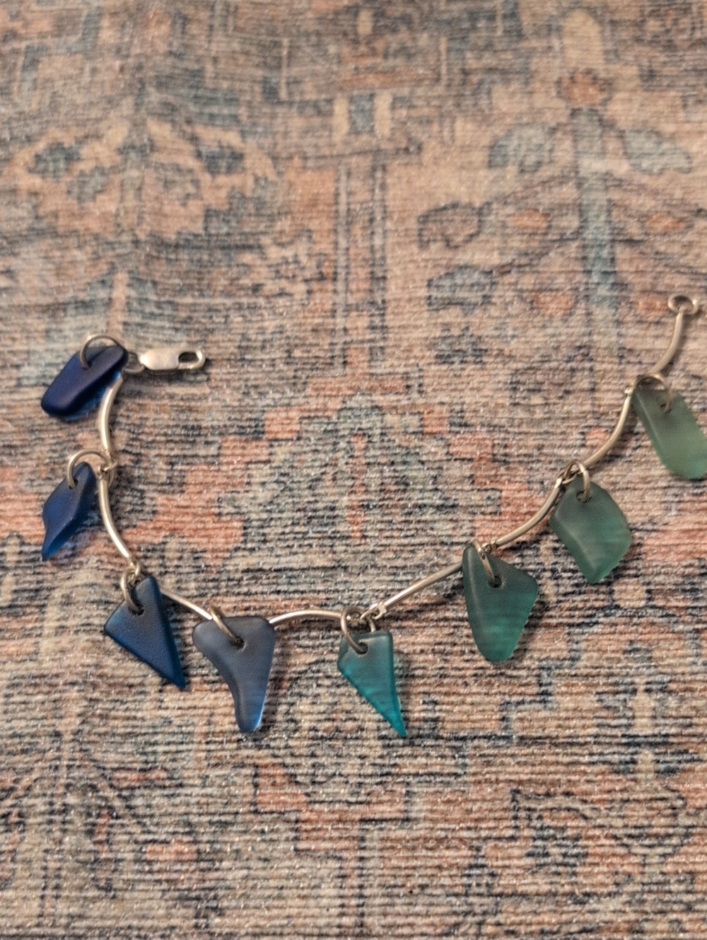 Sea Glass Charm Bracelet - Blue and Green